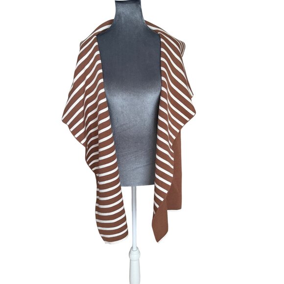 Rachel Zoe Brown & White Striped Open Front Vest NWT - Picture 1 of 6